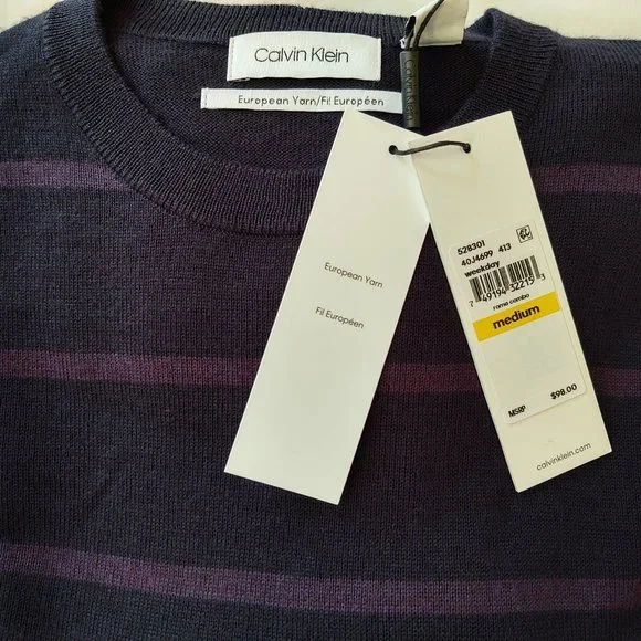 CALVIN KLEIN EUROPEAN YARN MEN'S LONG SLEEVE CREWNECK SWEATER - SIZE MEDIUM